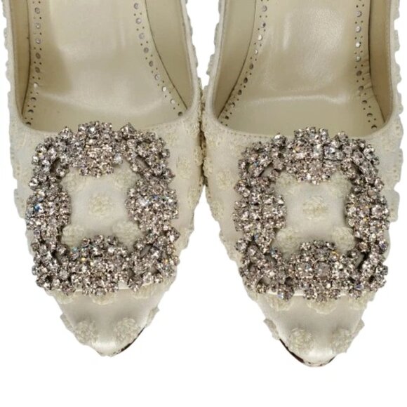 Manolo Blahnik Hangisi 105 Textured Satin Pumps - Picture 4 of 8